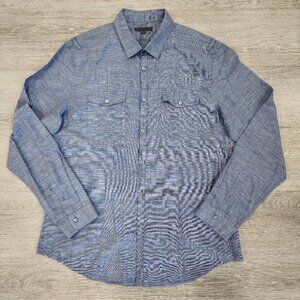 John Varvatos Linen Blend Slim Fit Military Long Sleeve Button Up Shirt Men's XL
